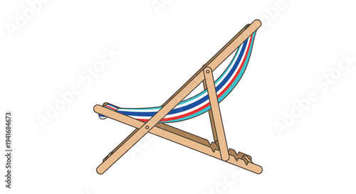 Colorful beach chair illustration with a wooden frame and striped fabric