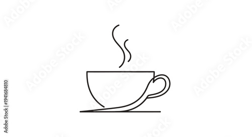 Steaming coffee cup line art icon on white background