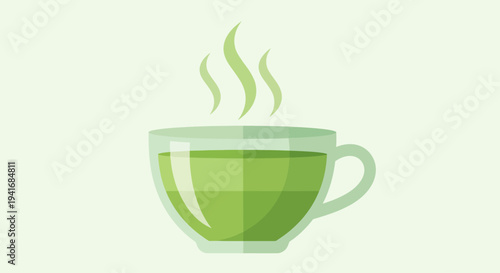 Steaming green tea cup flat design illustration