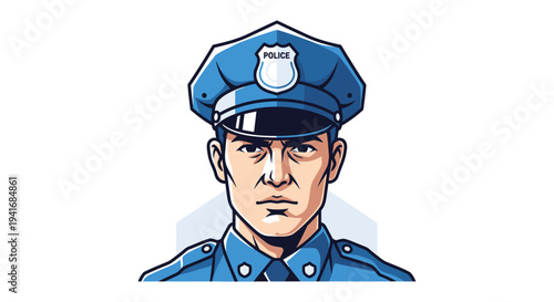 Strong male police officer in uniform looking forward