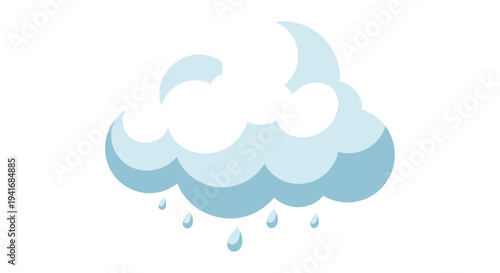 Stylized blue cloud with falling raindrops on white background