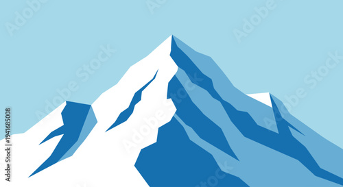 Stylized snow-capped mountain peaks under blue sky