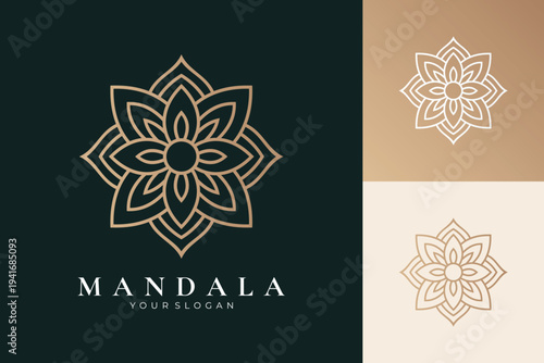 Elegant mandala logo, luxury geometric floral ornament vector