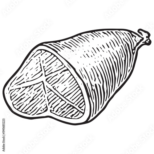 Smoked Ham Meat Cut Illustration – Vintage Engraved Butcher Pork Leg
