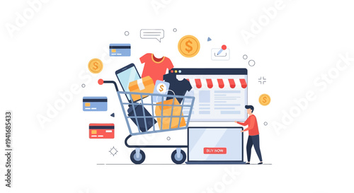 E-commerce & Online Shopping Concept: Digital Payment, Customer Journey, and Retail Technology