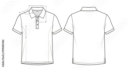 Polo Shirt Outline - Front and Back View Illustration.