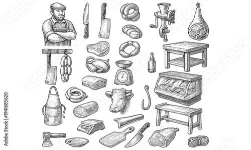 Vintage Butcher Shop Tool Set