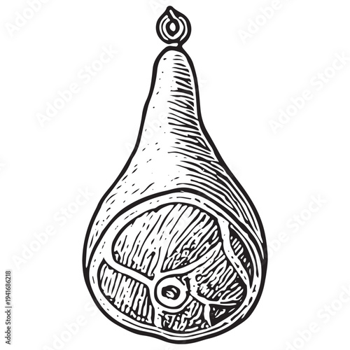Smoked Ham Leg Illustration – Vintage Butcher Pork Meat Engraved Style
