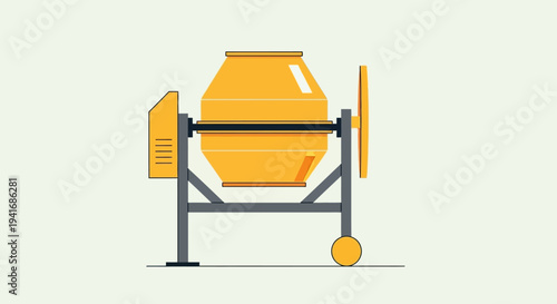 Yellow concrete mixer machine flat design illustration on white