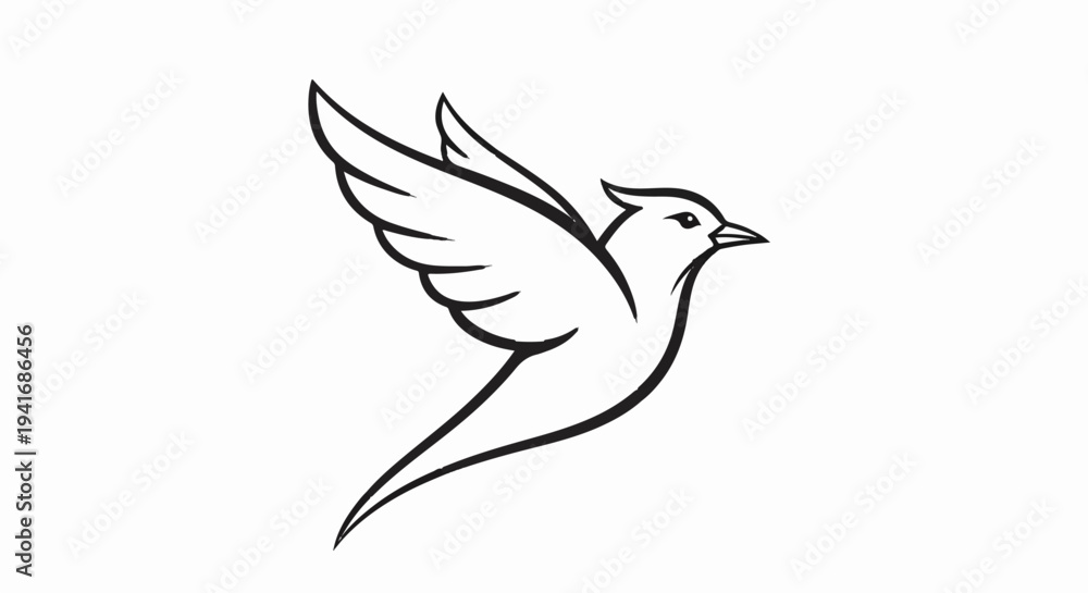 Obraz premium Minimalist black outline drawing of a bird in flight against a white background