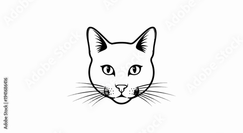 Minimalist black and white drawing of a cat's face with whiskers