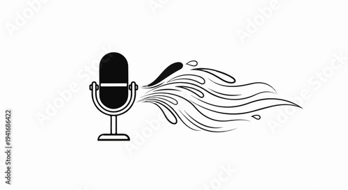 Microphone emitting expressive sound waves, dynamic audio blast effect