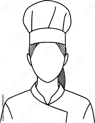 Hand Drawn Woman as Chef Black and White Avatar Illustration in Minimal Line Art Style Design