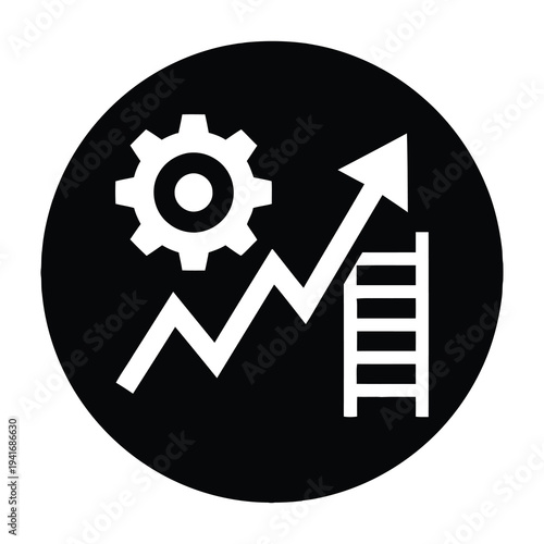 Business growth icon with gear graph and ladder symbolizing success and progress