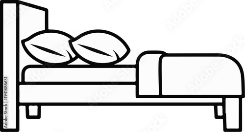 Minimalist line art of a bed with two pillows and a neatly made blanket