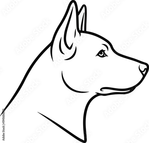 Minimalist line art of a dog's head in profile, looking forward