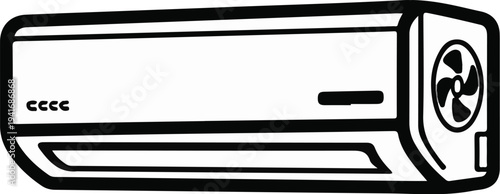 Modern air conditioning unit with fan and sleek casing