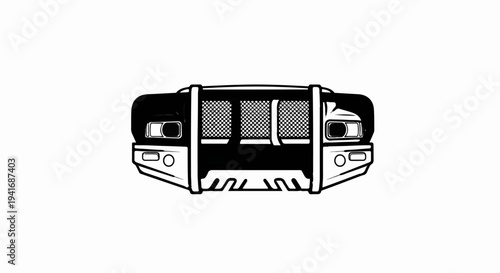 Front grill and headlights of a rugged vehicle