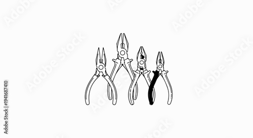 Four varying sized pliers in a group; one handle is shaded