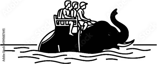 People riding an elephant through water