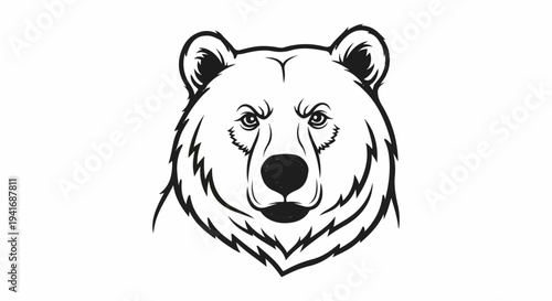 Fierce black and white sketch of a bear's face with intense eyes