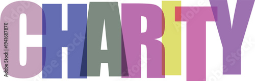Multicolored Charity Word Cutout Letters white background