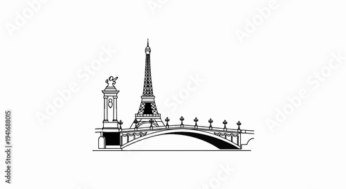 Iconic Parisian tower and bridge with decorative lamps and statue