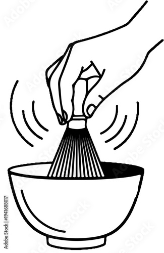 Hand holds whisk over bowl, creating a frothy mixture