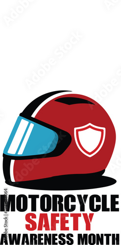 Motorcycle safety awareness month graphic design with helmet and shield