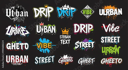 Collection of Urban and Street Style Graffiti Designs with Bold Typography.