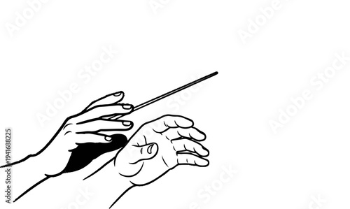 Illustrated hands holding a thin rod, poised in motion