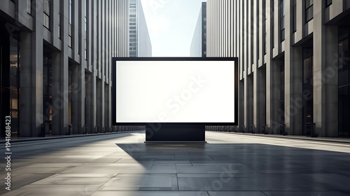 Billboard elegance urban highend luxury blank advertising display centered in modern financial district with symmetrical corporate architecture and premium metropolitan branding mockup scene