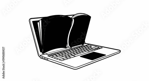 Open laptop with pages visible on screen and keyboard below