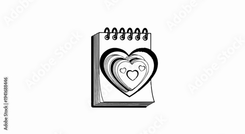 Open notebook with nested hearts as a motif