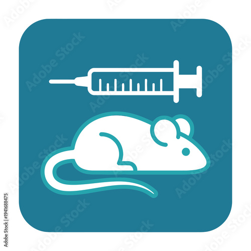 Medical research icon with syringe and mouse on blue background