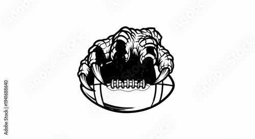 Ferocious beast claws grip a football, symbolizing raw power