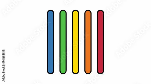 Five Vertical Straight Popsicle Sticks In Blue Green Yellow Orange And Red Colors On White Background