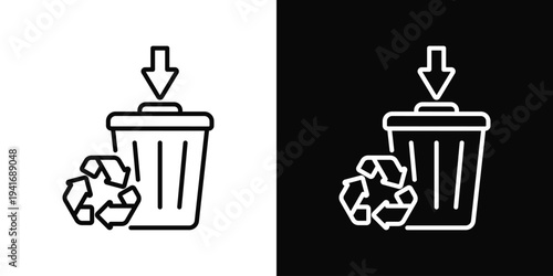 Waste Reduction Icon In Black And White Filled Style.