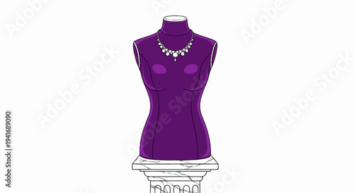 Elegant pearl necklace displayed on a purple mannequin atop a marble pedestal