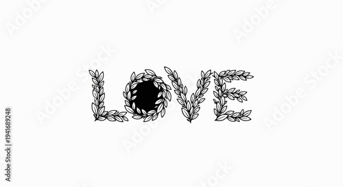 Elegant leafy letters spell the word love against a white background