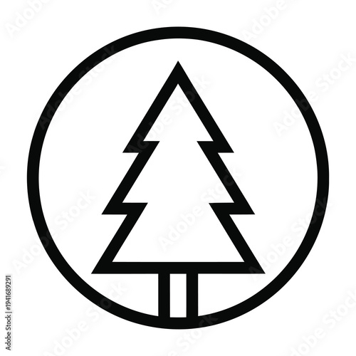 Simple black tree logo design inside circle symbol