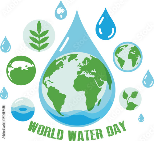 World water day celebration with earth and water droplets illustration