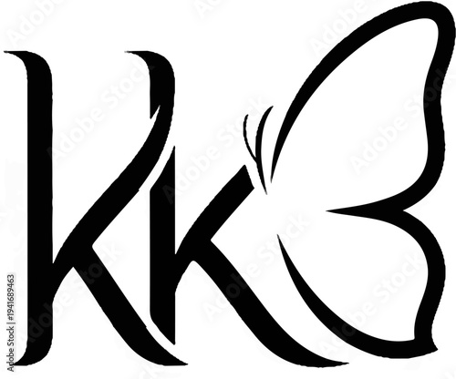 Elegant black butterfly wing gracefully merges with stylized black letters