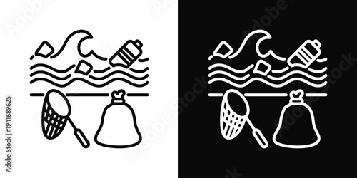Cuadro en lienzo Ocean Cleanup Icon In Black And White Filled Style.