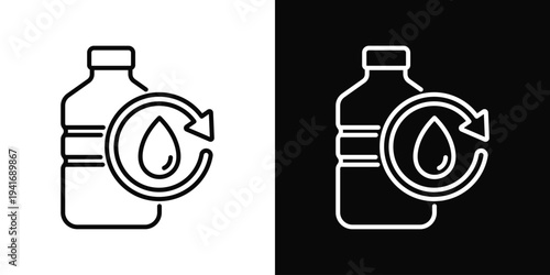 Refill Station Icon In Black And White Filled Style.