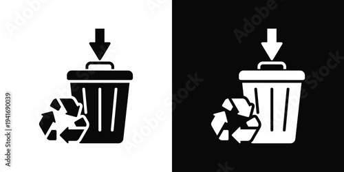 Waste Reduction Icon In Black And White Filled Style.