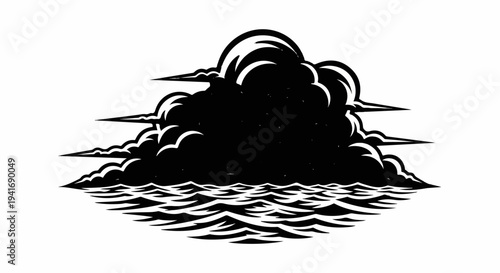 Dramatic storm clouds gather ominously over dark, churning waves