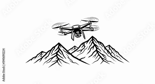 Drone flying over mountains, capturing aerial views with its camera