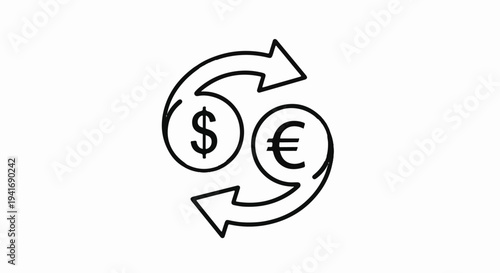 Dollar and Euro currency exchange symbol with circular arrows