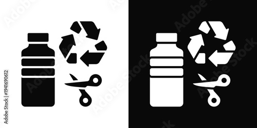 Plastic Reduction Icon In Black And White Filled Style.